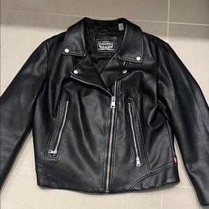 Levi's Black Leather Moto Jacket -Faux Leather, like new, Large